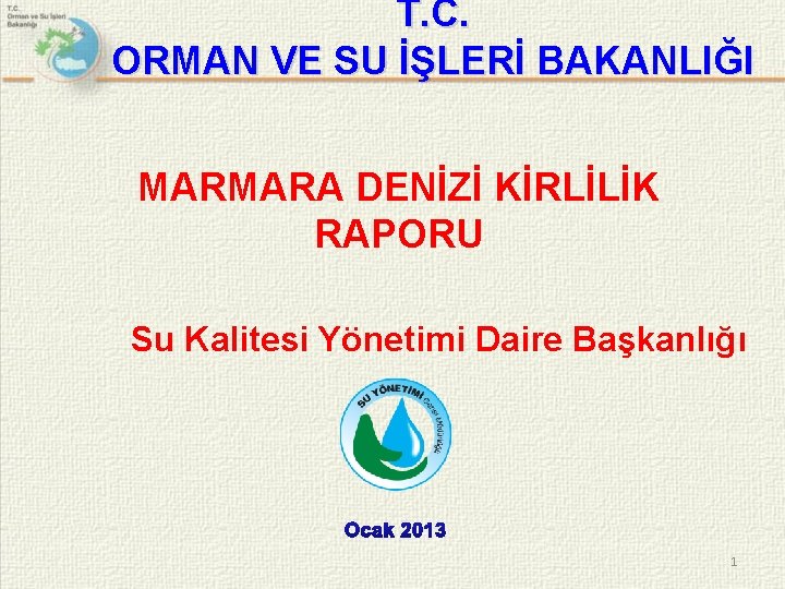 T. C. ORMAN VE SU İŞLERİ BAKANLIĞI MARMARA DENİZİ KİRLİLİK RAPORU Su Kalitesi Yönetimi
