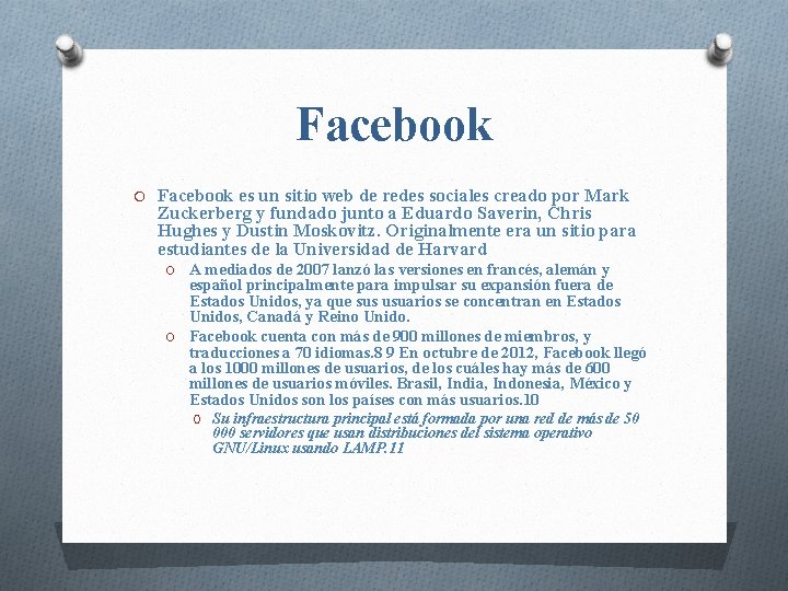 Facebook O Facebook es un sitio web de redes sociales creado por Mark Zuckerberg