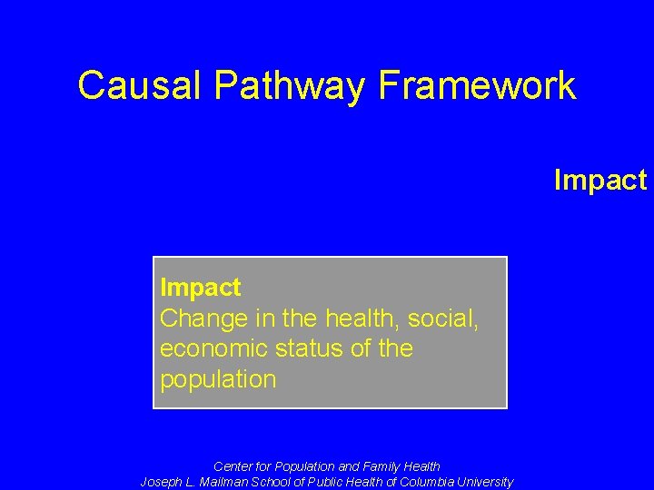 Causal Pathway Framework Impact Change in the health, social, economic status of the population