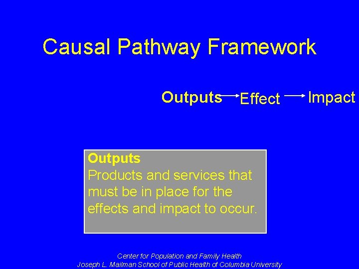 Causal Pathway Framework Outputs Effect Outputs Products and services that must be in place