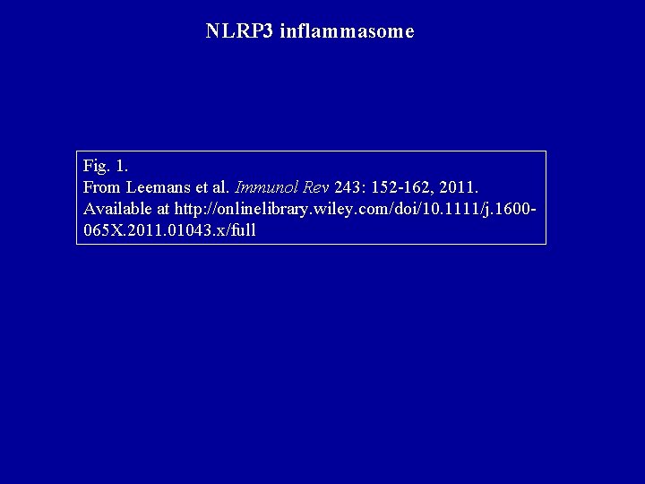 NLRP 3 inflammasome Fig. 1. From Leemans et al. Immunol Rev 243: 152 -162,