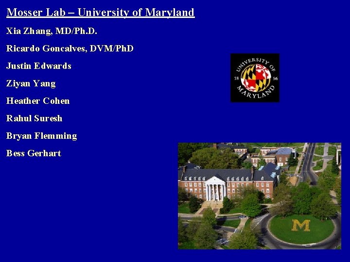 Mosser Lab – University of Maryland Xia Zhang, MD/Ph. D. Ricardo Goncalves, DVM/Ph. D