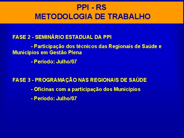 PPI - RS METODOLOGIA DE TRABALHO FASE 2 - SEMINÁRIO ESTADUAL DA PPI -