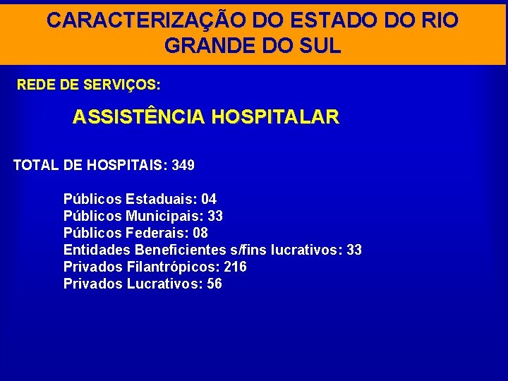 CARACTERIZAÇÃO DO ESTADO DO RIO GRANDE DO SUL REDE DE SERVIÇOS: ASSISTÊNCIA HOSPITALAR TOTAL