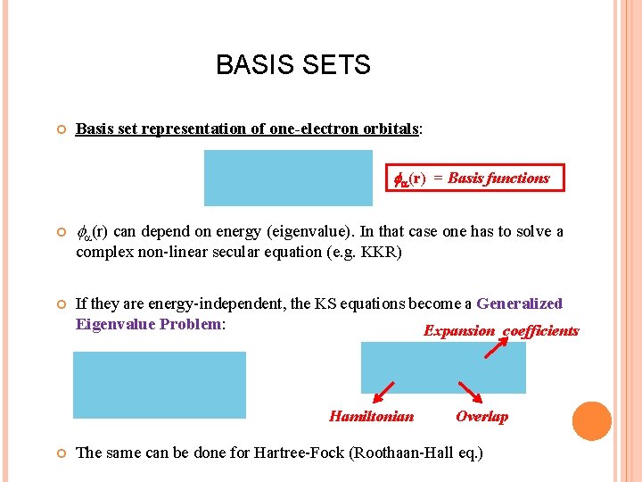 BASIS SETS Basis set representation of one-electron orbitals: (r) = Basis functions (r) can