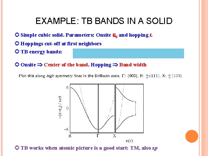 EXAMPLE: TB BANDS IN A SOLID Simple cubic solid. Parameters: Onsite 0 and hopping