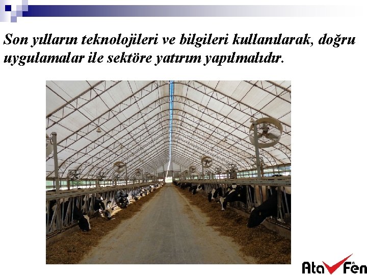 Son yılların teknolojileri ve bilgileri kullanılarak, doğru uygulamalar ile sektöre yatırım yapılmalıdır. 