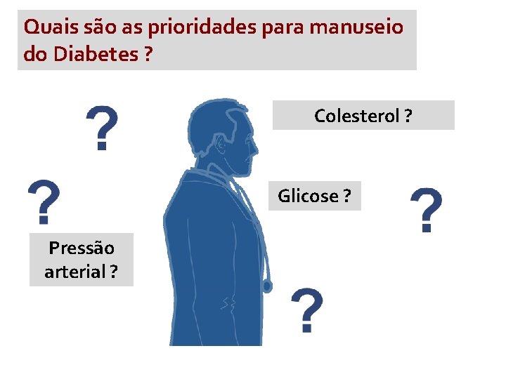 Quais são as prioridades para manuseio do Diabetes ? Colesterol ? Glicose ? Pressão
