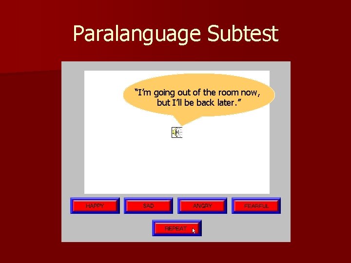 Paralanguage Subtest “I’m going out of the room now, but I’ll be back later.