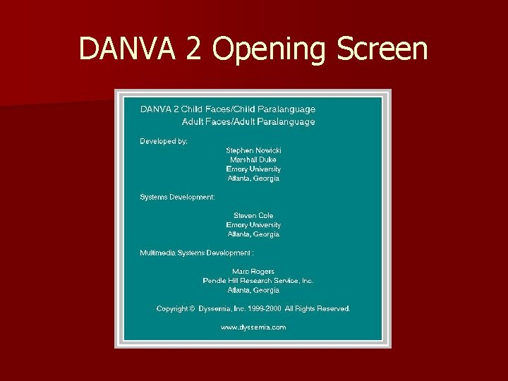 DANVA 2 Opening Screen 