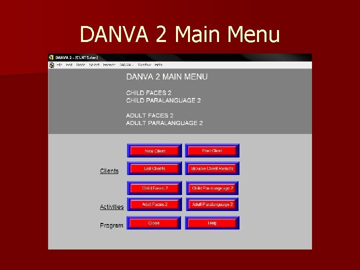 DANVA 2 Main Menu 
