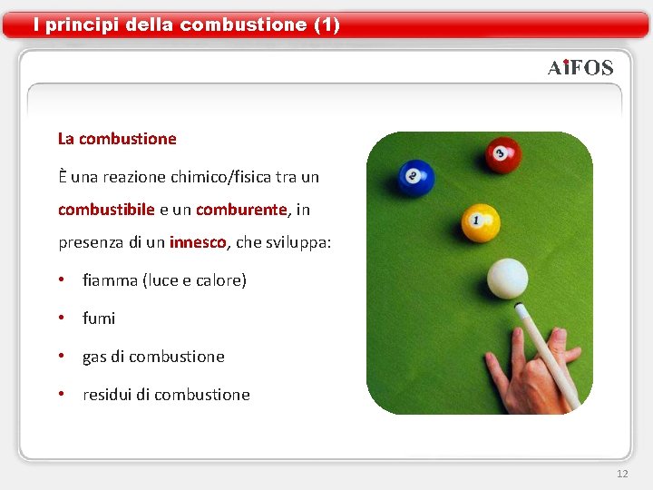 I principi della combustione (1) La combustione È una reazione chimico/fisica tra un combustibile