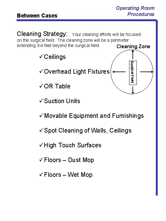 Between Cases Operating Room Procedures Cleaning Strategy: Your cleaning efforts will be focused on