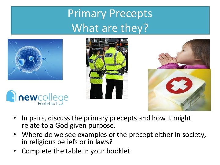 Primary Precepts What are they? • In pairs, discuss the primary precepts and how
