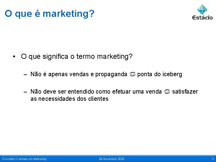 O que é marketing? • O que significa o termo marketing? – Não é