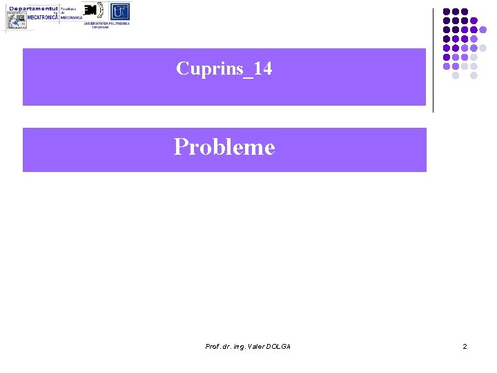 Cuprins_14 Probleme Prof. dr. ing. Valer DOLGA 2 