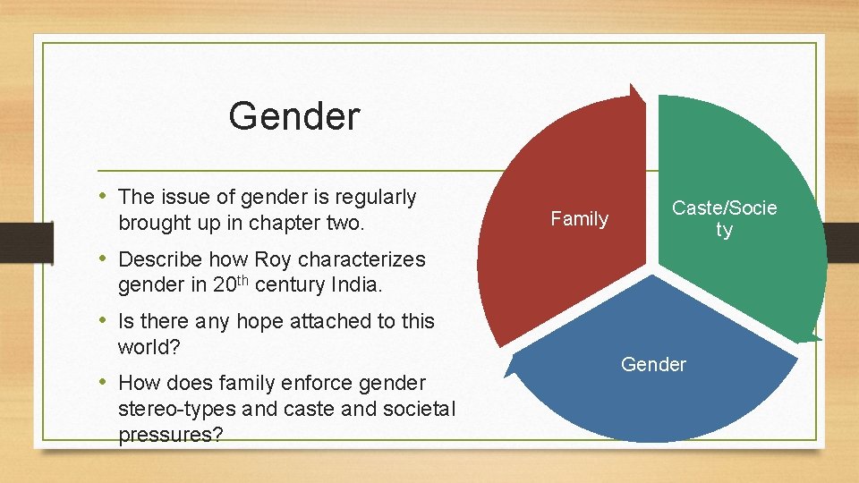 Gender • The issue of gender is regularly brought up in chapter two. Family Gender • The issue of gender is regularly brought up in chapter two. Family