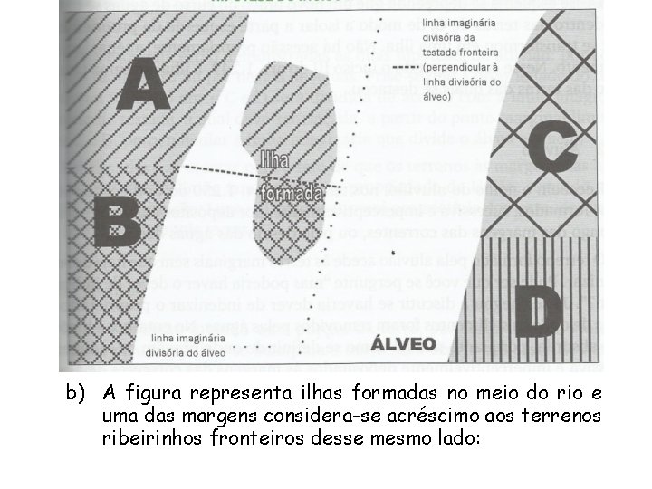 b) A figura representa ilhas formadas no meio do rio e uma das margens