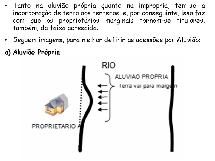  • Tanto na aluvião própria quanto na imprópria, tem-se a incorporação de terra