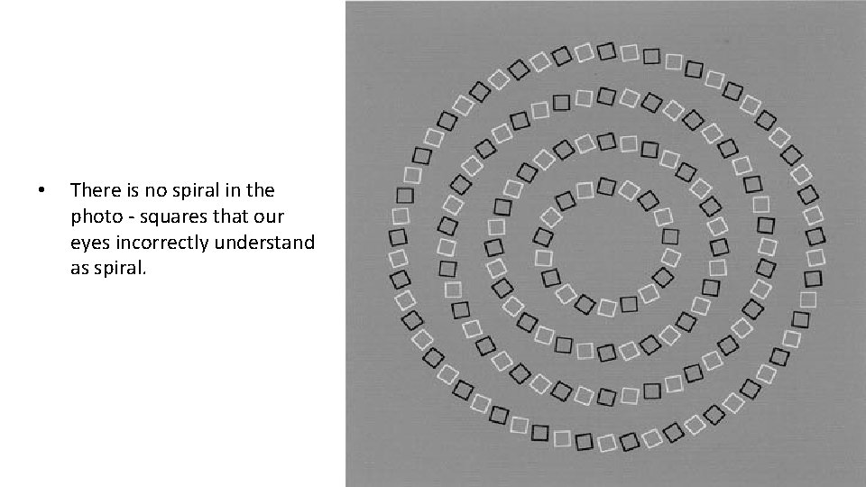 • There is no spiral in the photo - squares that our eyes