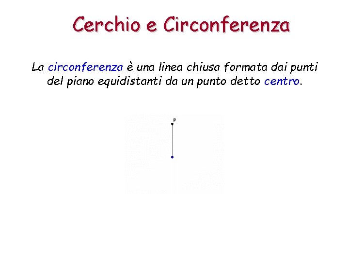 Cerchio e Circonferenza La circonferenza è una linea chiusa formata dai punti del piano