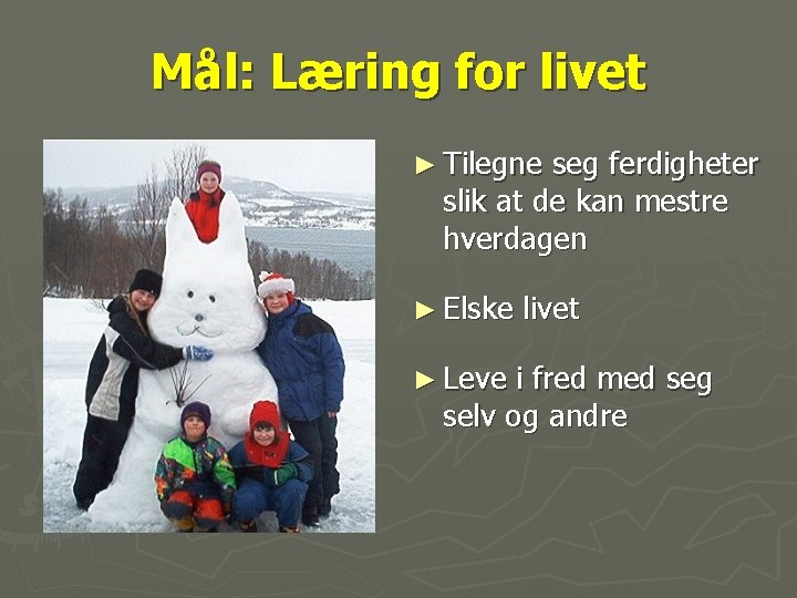 Mål: Læring for livet ► Tilegne seg ferdigheter slik at de kan mestre hverdagen