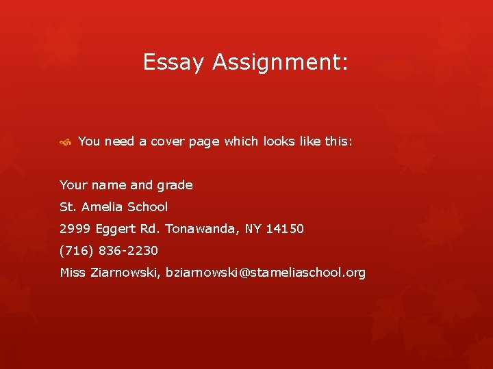 Essay Assignment: You need a cover page which looks like this: Your name and