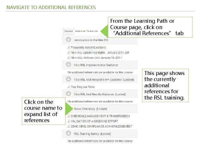 NAVIGATE TO ADDITIONAL REFERENCES From the Learning Path or Course page, click on “Additional