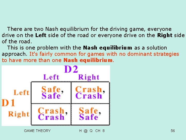 There are two Nash equilibrium for the driving game, everyone drive on the There are two Nash equilibrium for the driving game, everyone drive on the