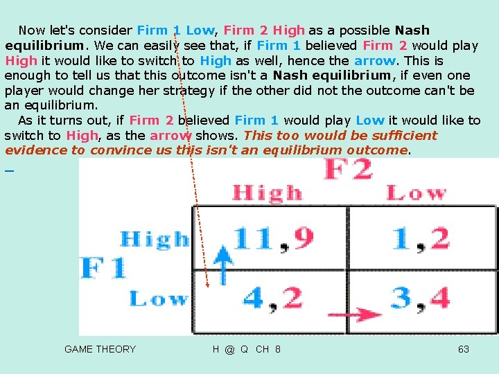 Now let's consider Firm 1 Low, Firm 2 High as a possible Nash Now let's consider Firm 1 Low, Firm 2 High as a possible Nash