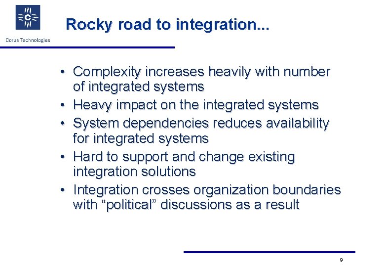 Rocky road to integration. . . • Complexity increases heavily with number of integrated