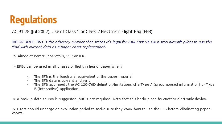 Regulations AC 91 -78 (Jul 2007), Use of Class 1 or Class 2 Electronic