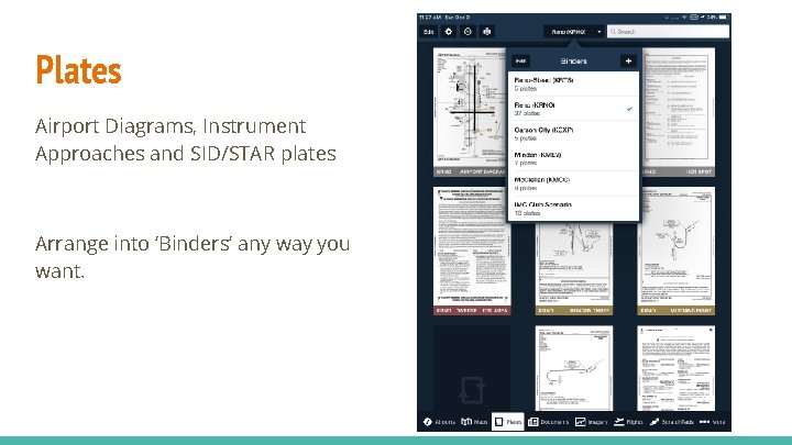 Plates Airport Diagrams, Instrument Approaches and SID/STAR plates Arrange into ‘Binders’ any way you