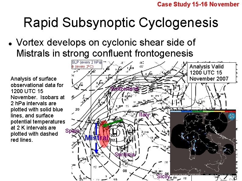 Case Study 15 -16 November Rapid Subsynoptic Cyclogenesis Vortex develops on cyclonic shear side