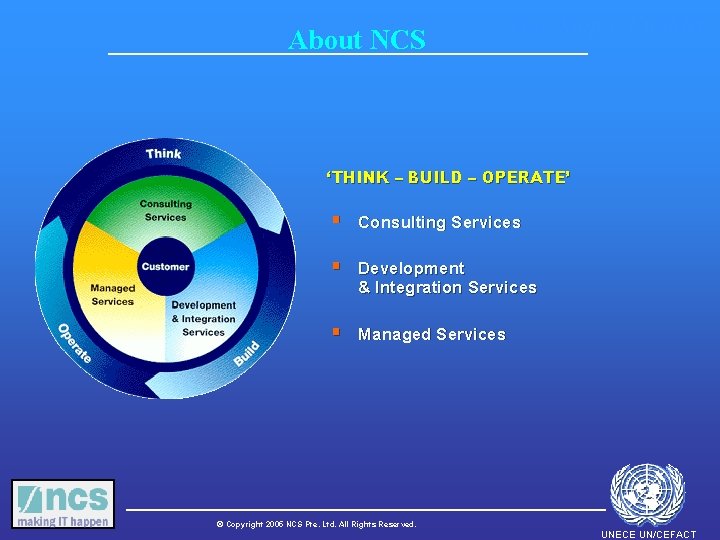 About NCS One Stop e-Enabler ‘THINK – BUILD – OPERATE’ § Consulting Services §