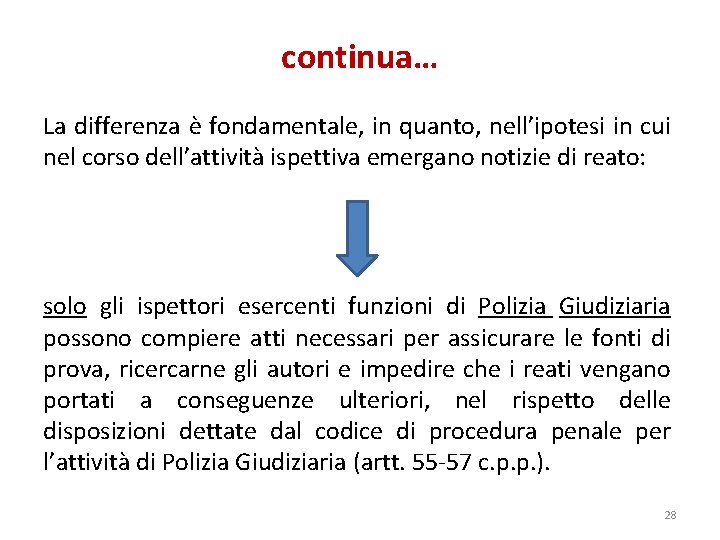 continua… La differenza è fondamentale, in quanto, nell’ipotesi in cui nel corso dell’attività ispettiva