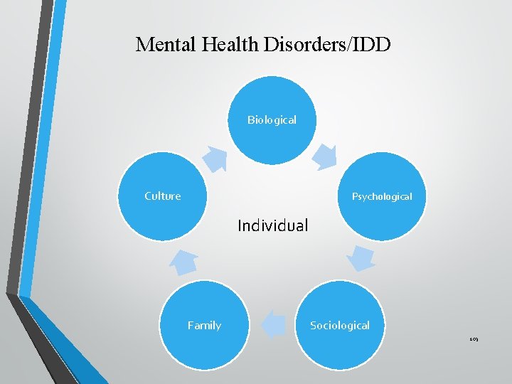 Mental Health Disorders/IDD Biological Culture Psychological Individual Family Sociological 103 Mental Health Disorders/IDD Biological Culture Psychological Individual Family Sociological 103