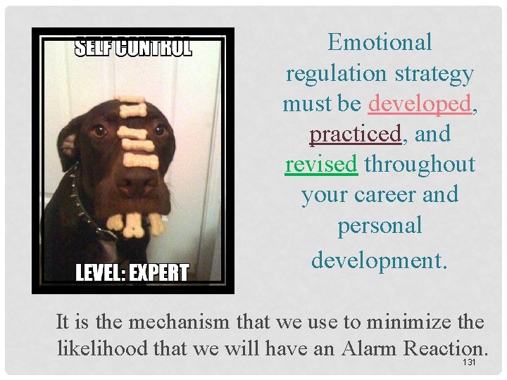 Emotional regulation strategy must be developed, practiced, and revised throughout your career and personal