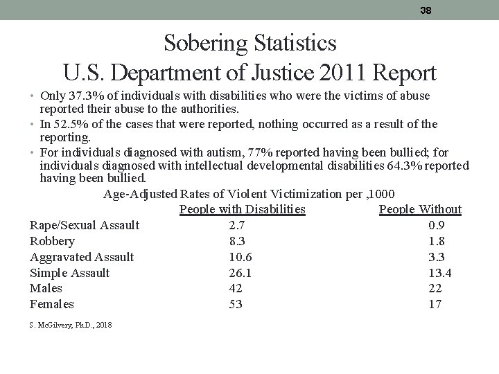 38 Sobering Statistics U. S. Department of Justice 2011 Report • Only 37. 3%