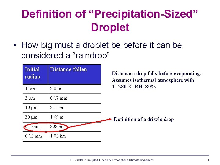 Definition of “Precipitation-Sized” Droplet • How big must a droplet be before it can