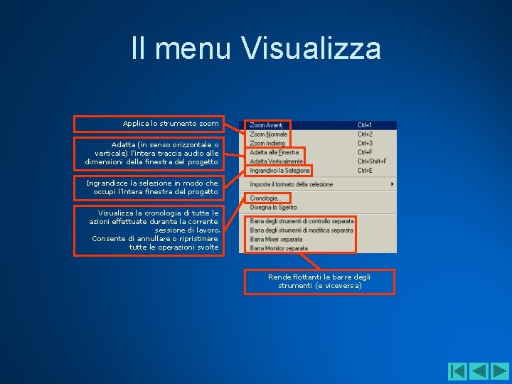 Il menu Visualizza Applica lo strumento zoom Adatta (in senso orizzontale o verticale) l’intera