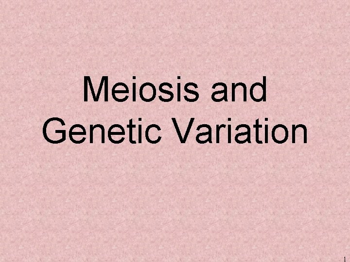 Meiosis and Genetic Variation 1 