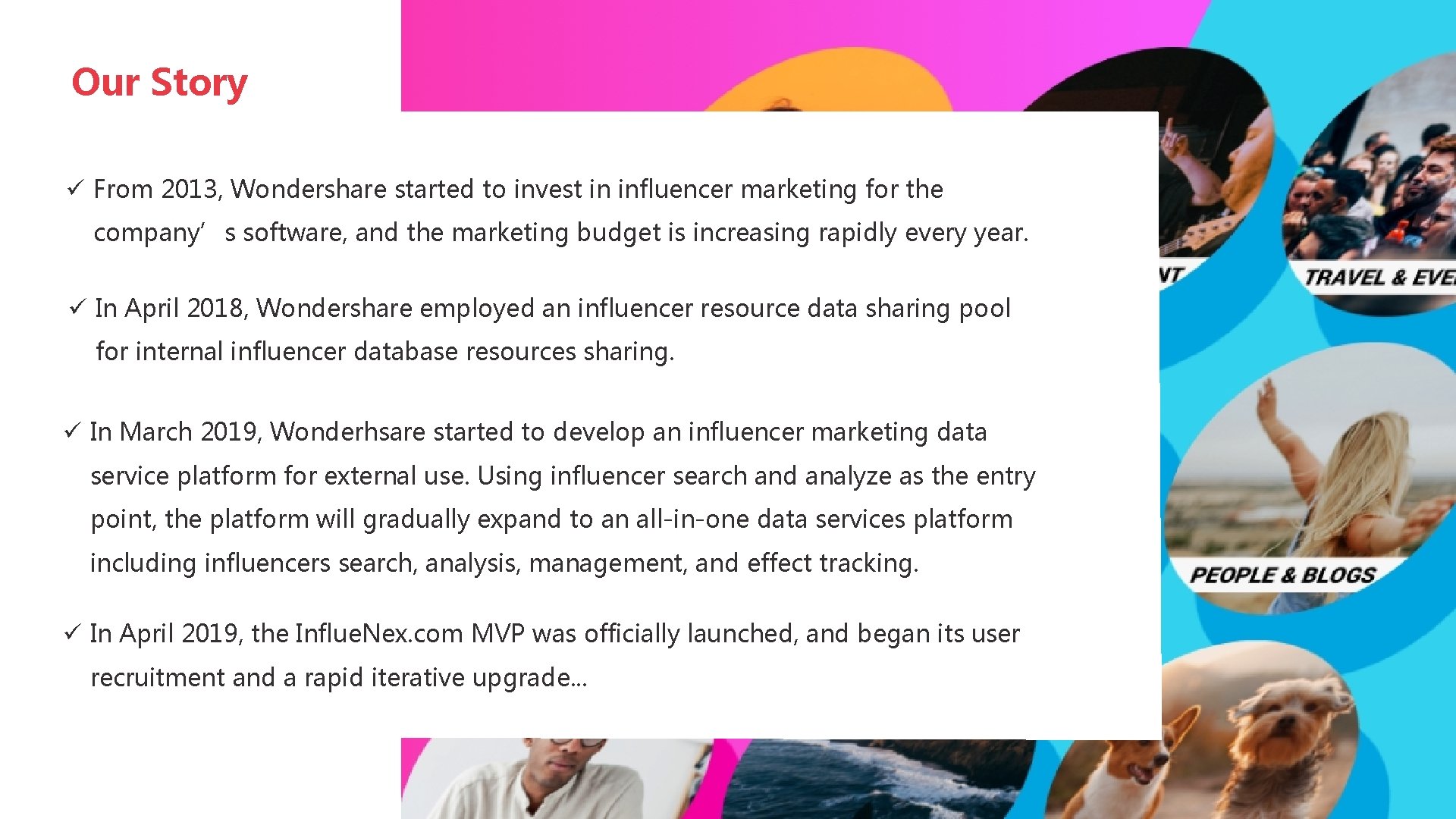 Our Story ü From 2013, Wondershare started to invest in influencer marketing for the