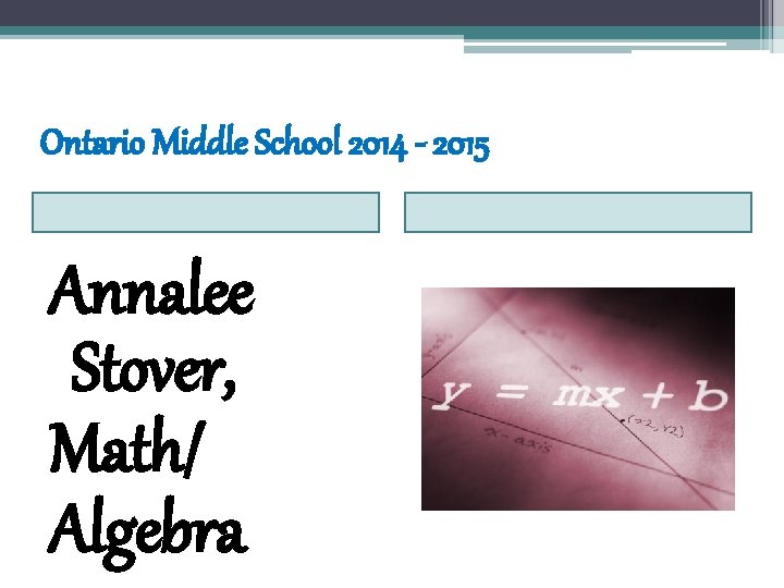 Ontario Middle School 2014 - 2015 Annalee Stover, Math/ Algebra Ontario Middle School 2014 - 2015 Annalee Stover, Math/ Algebra