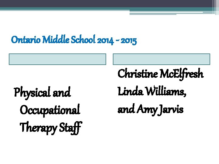 Ontario Middle School 2014 - 2015 Physical and Occupational Therapy Staff Christine Mc. Elfresh