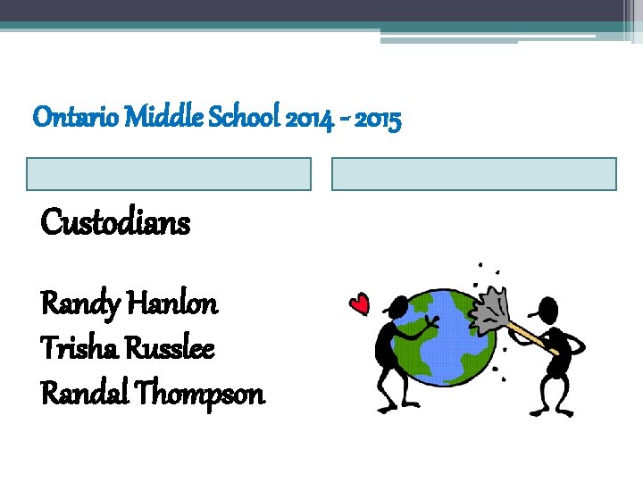 Ontario Middle School 2014 - 2015 Custodians Randy Hanlon Trisha Russlee Randal Thompson 