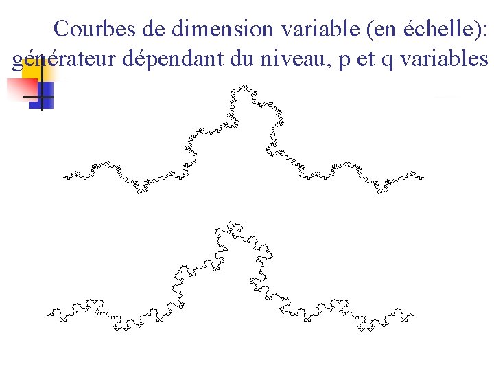 Courbes de dimension variable (en échelle): générateur dépendant du niveau, p et q variables