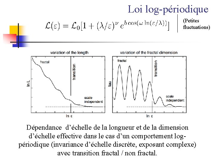 Loi log-périodique (Petites fluctuations) Dépendance d’échelle de la longueur et de la dimension d’échelle