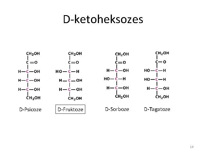D-ketoheksozes D-Psicoze D-Fruktoze D-Sorboze D-Tagatoze 14 