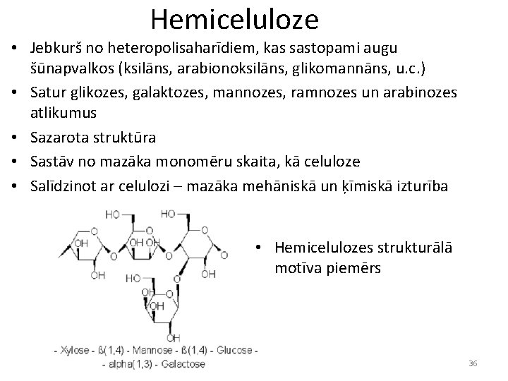 Hemiceluloze • Jebkurš no heteropolisaharīdiem, kas sastopami augu šūnapvalkos (ksilāns, arabionoksilāns, glikomannāns, u. c.